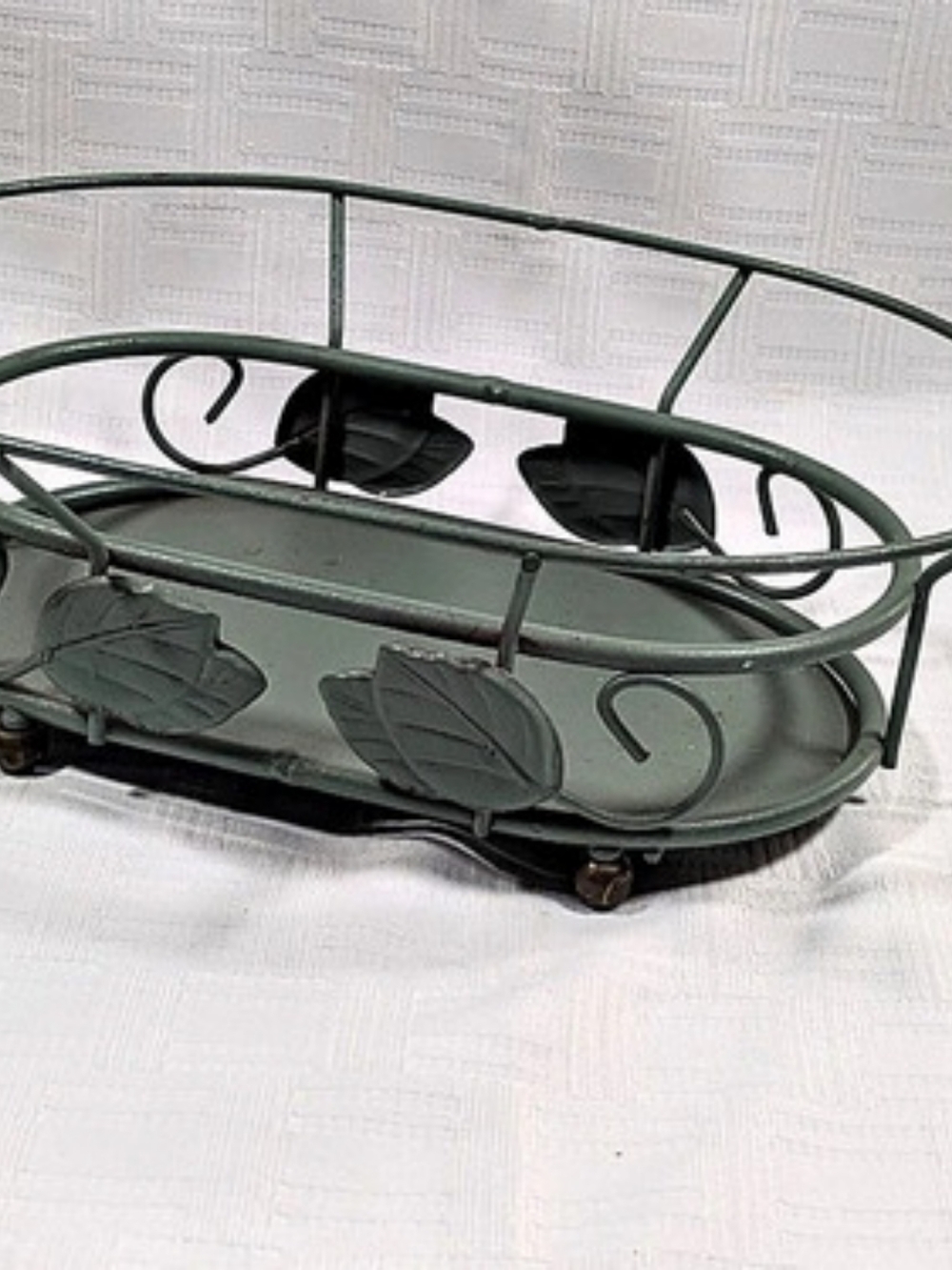 Vintage Sage Green Metal Casserole Dish Holder Stand